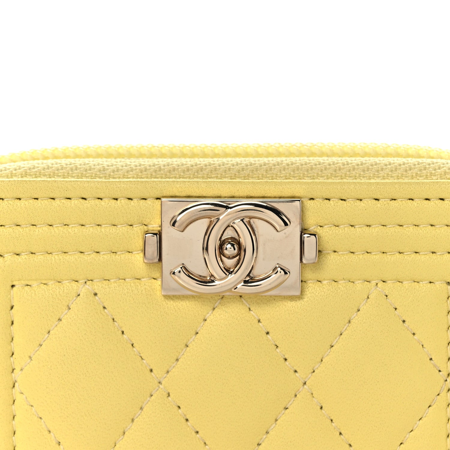 Chanel Lambskin Quilted Zip Around Boy Coin Purse Wallet Yellow 8 of 11