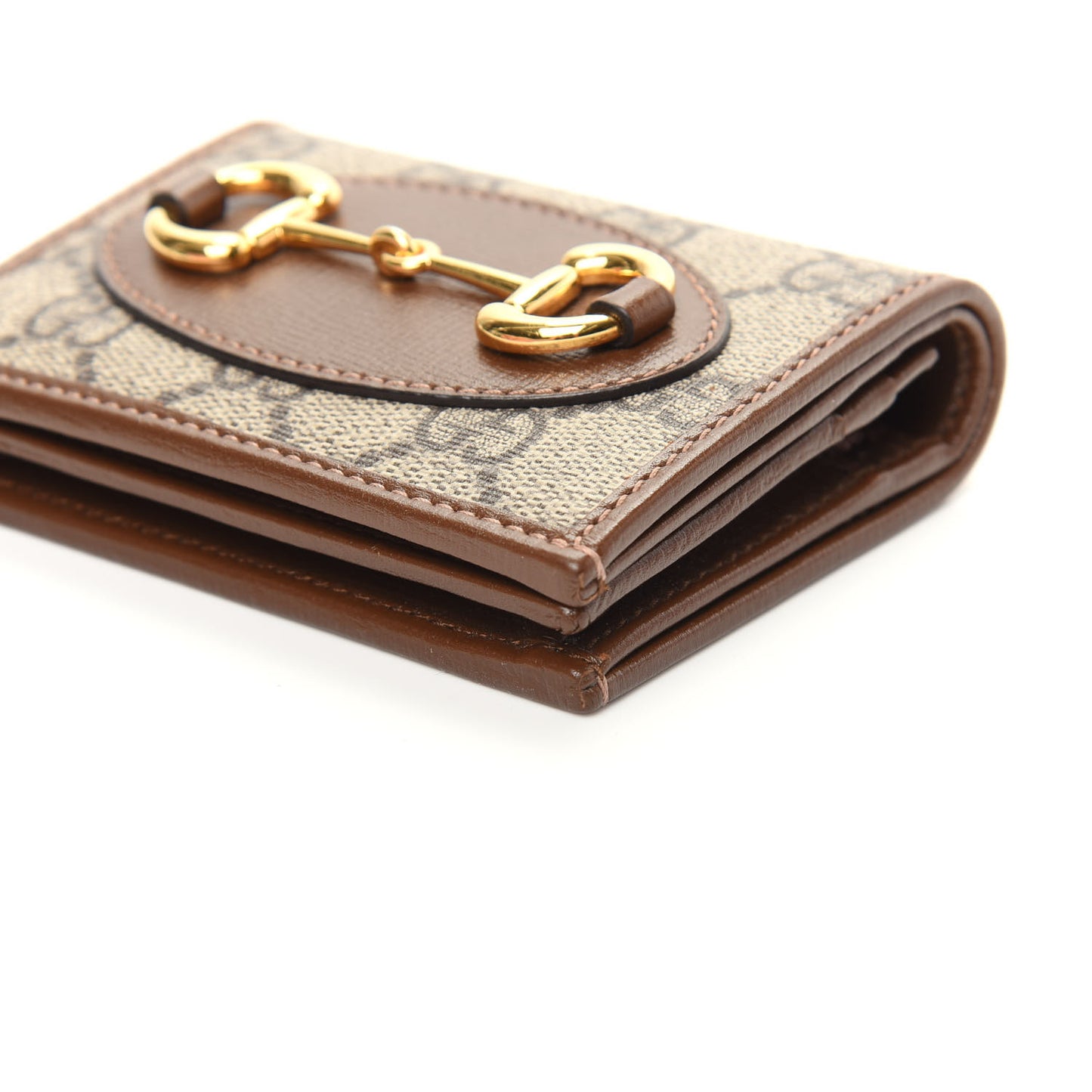 GG Supreme Monogram Horsebit 1955 Card Case Wallet Beige Ebony Brown Sugar
