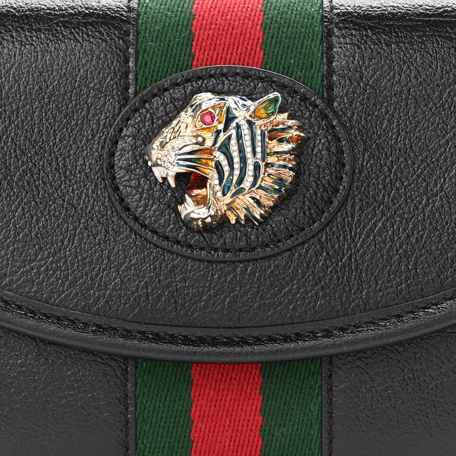 Gucci Textured Calfskin Web Mini Rajah Slim Flap Shoulder Bag Black 7 of 9
