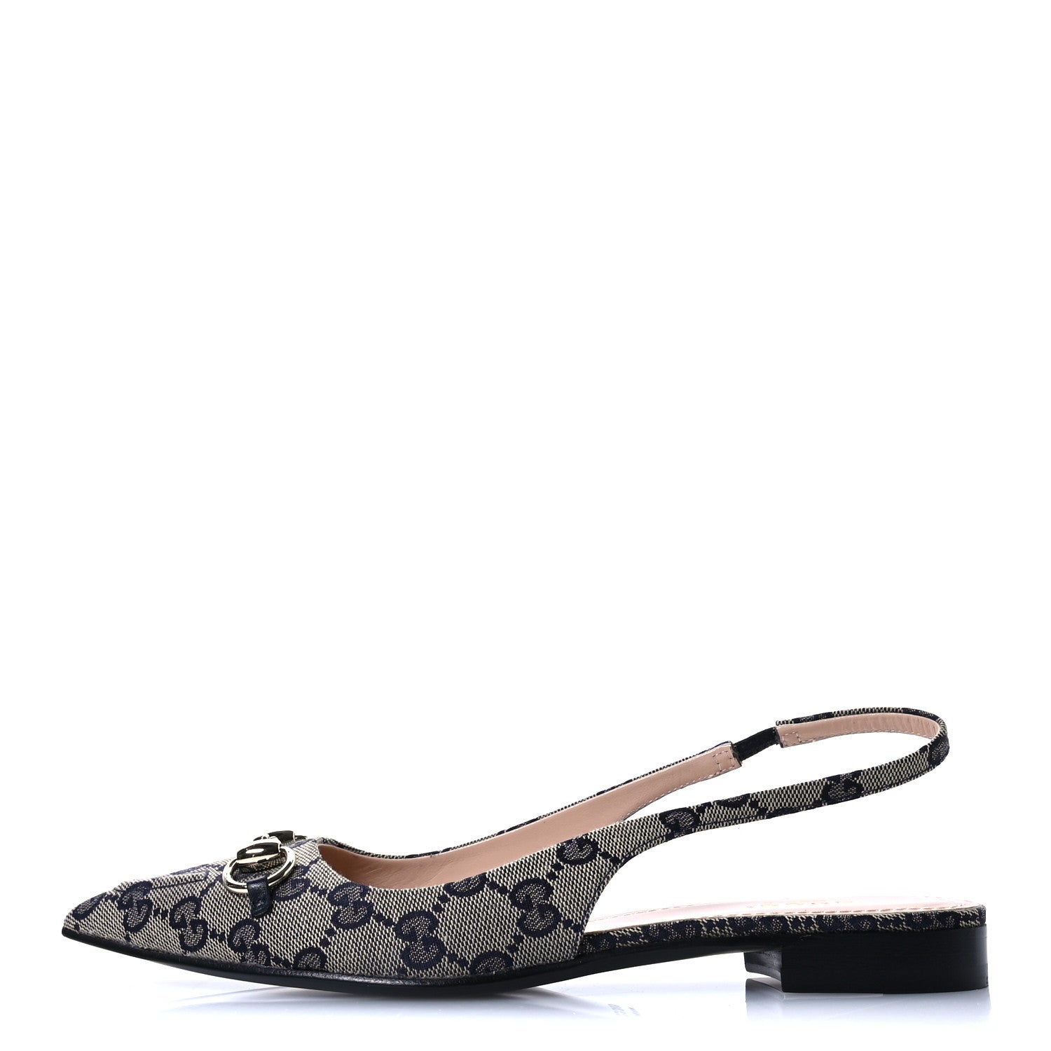 Gucci Monogram Horsebit Womens Slingback Ballet Flat 36.5 Beige Blue 1 of 9