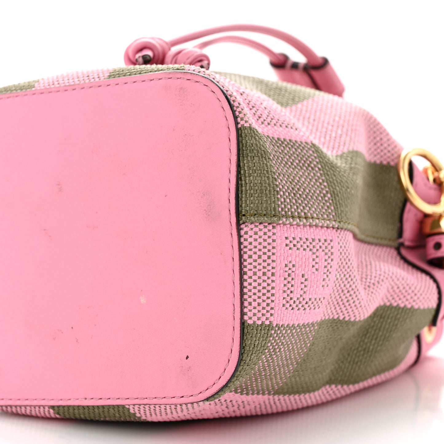 Raffia Vitello Seta F is Fendi Pequin Gingham Woven Mini Mon Tresor Bucket Bag Military Rosa Lollypop