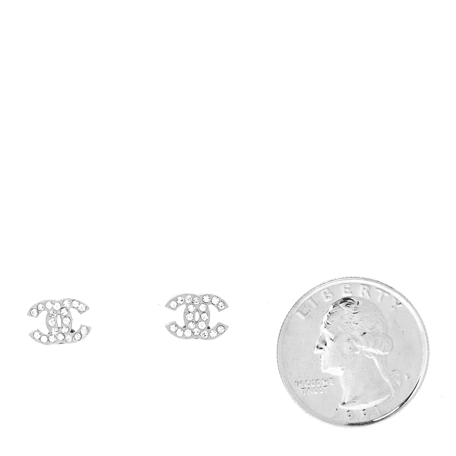 Chanel Crystal Mini Timeless CC Earrings Silver 2 of 4