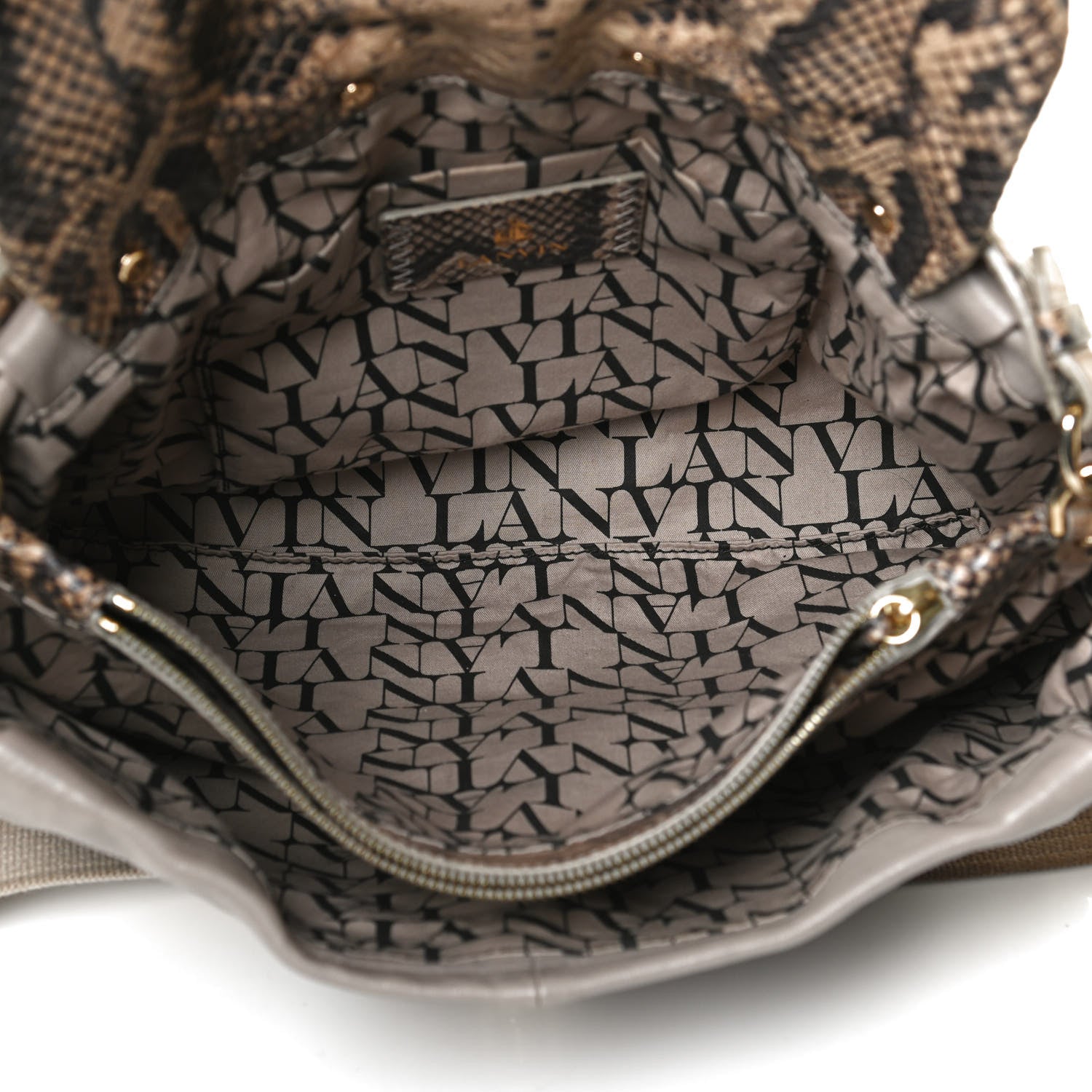 Lanvin Calfkin Embossed Python Medium Double Carry Beige 9 of 13