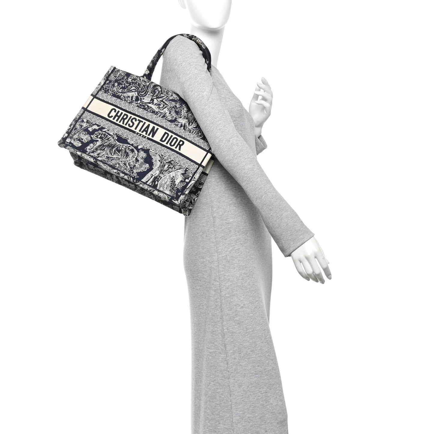 Canvas Embroidered Medium Toile De Jouy Reverse Book Tote Blue