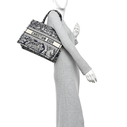Christian Dior Canvas Embroidered Medium Toile De Jouy Reverse Book Tote Blue 2 of 14