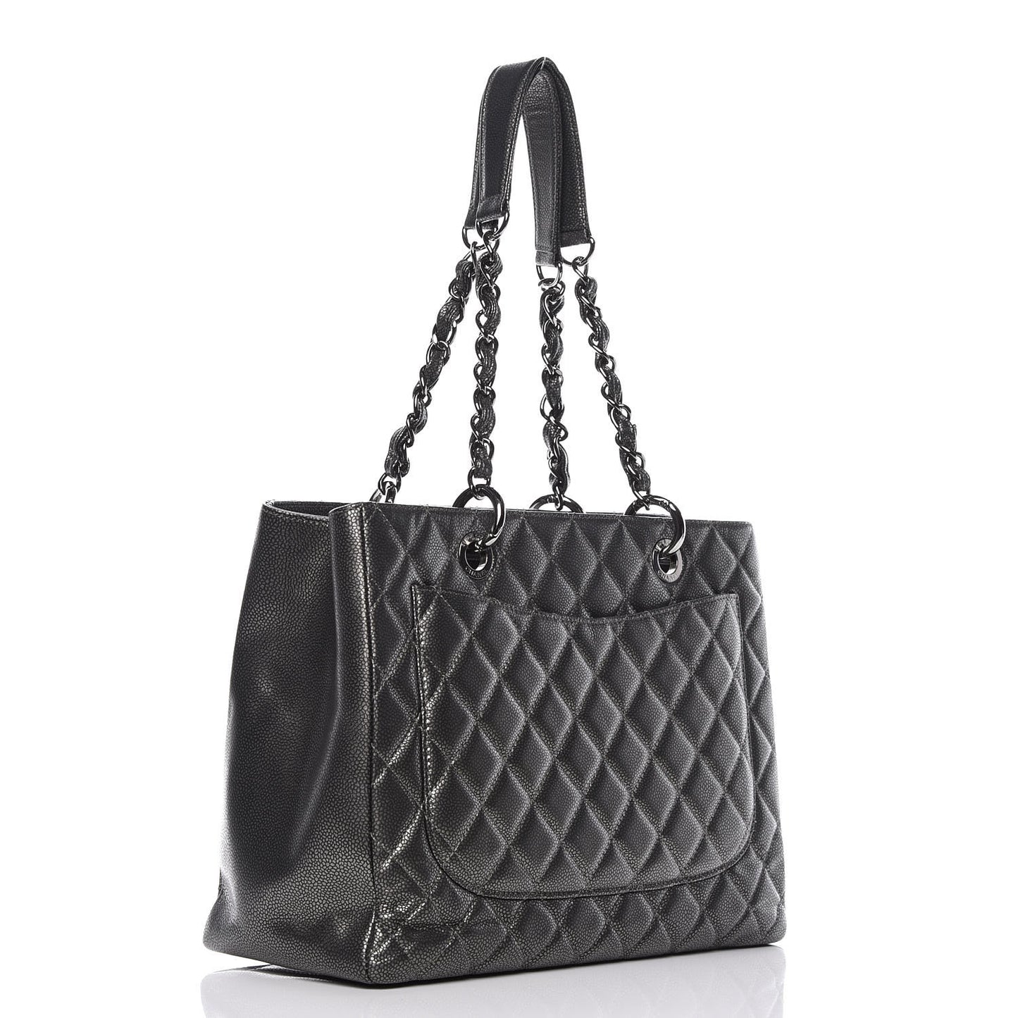 Metallic Caviar Quilted Grand Shopping Tote GST Dark Silver