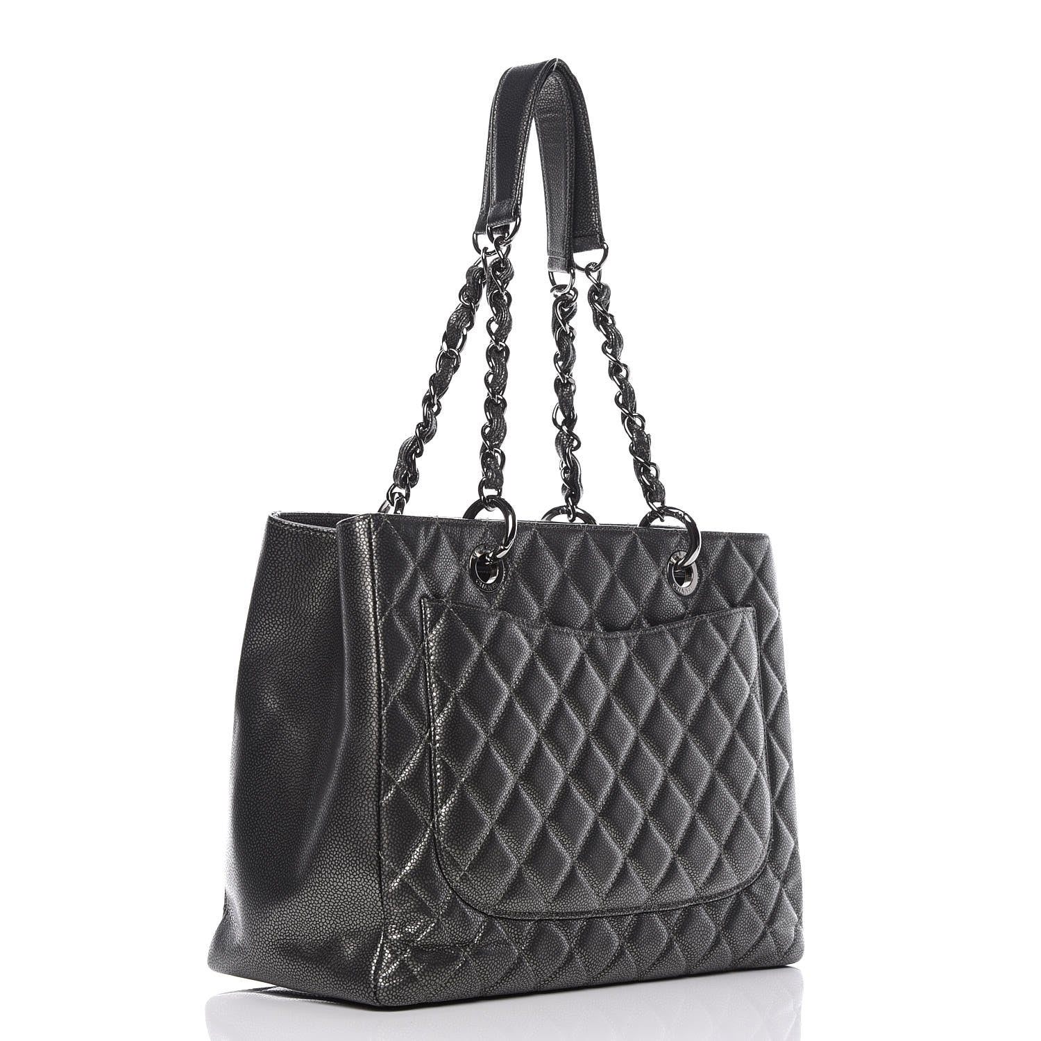 Chanel Metallic Caviar Quilted Grand Shopping Tote GST Dark Silver 3 of 12