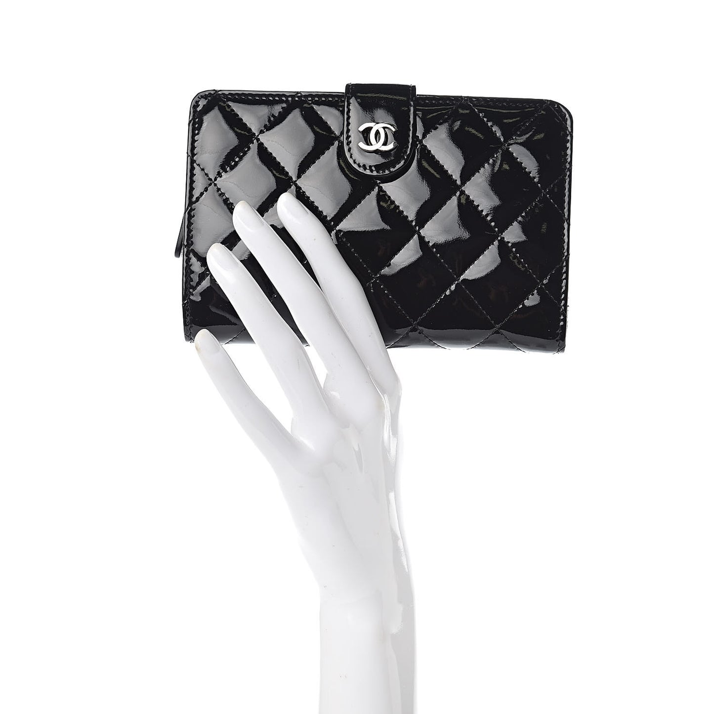 Patent Quilted Zip Pocket Wallet Black