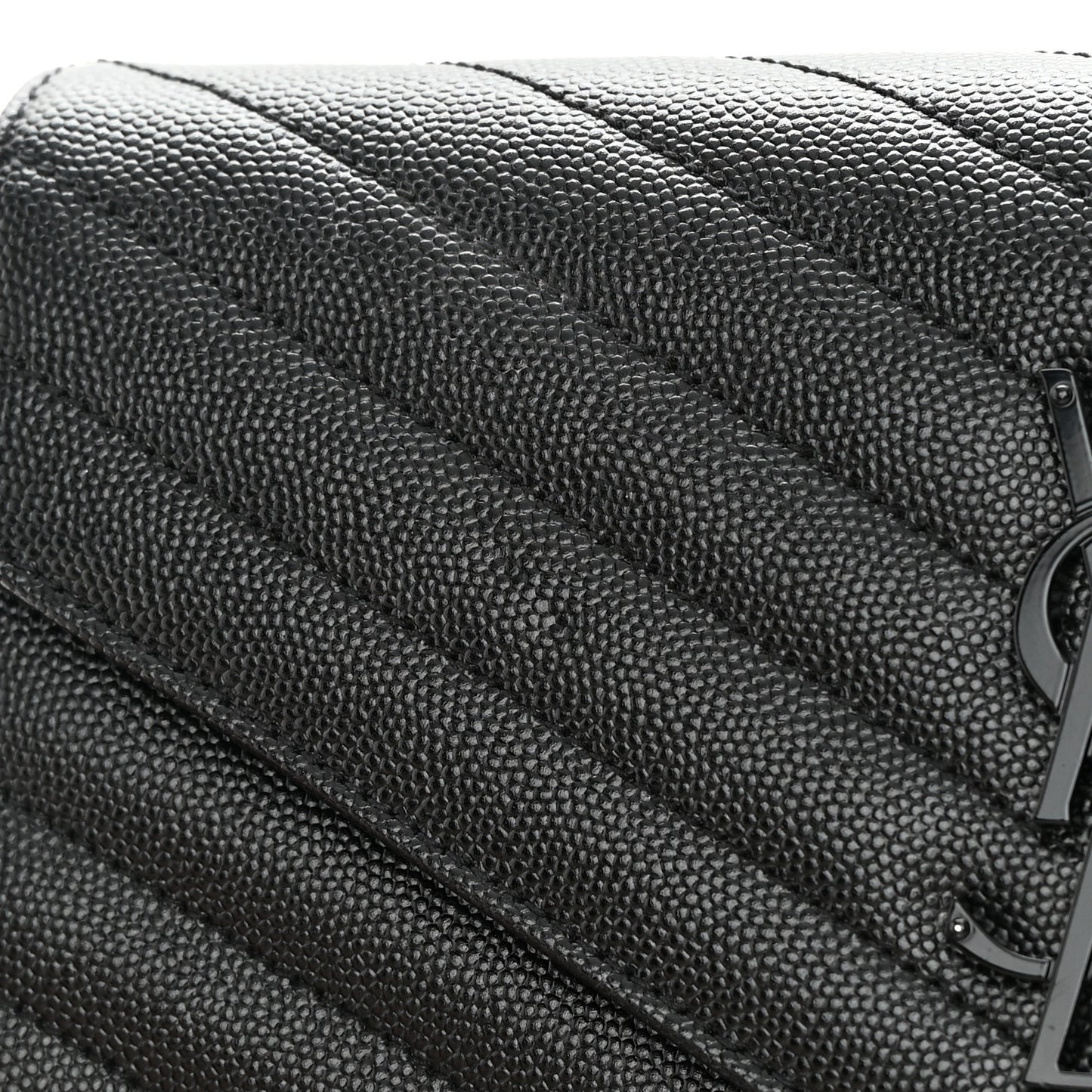 Grain De Poudre Matelasse Chevron Monogram Monochrome Chain Wallet Black