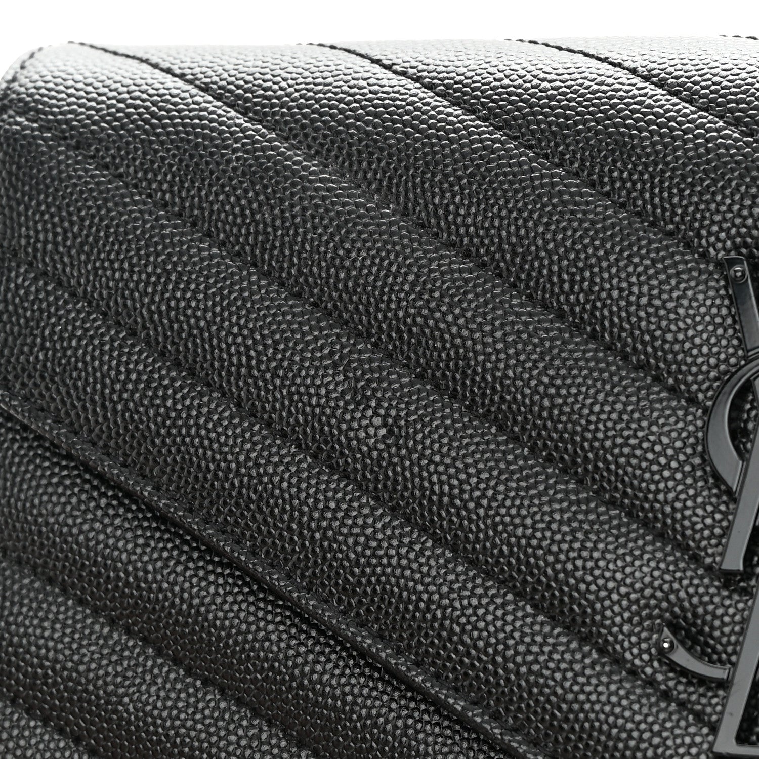 Saint Laurent Grain De Poudre Matelasse Chevron Monogram Monochrome Chain Wallet Black 12 of 13