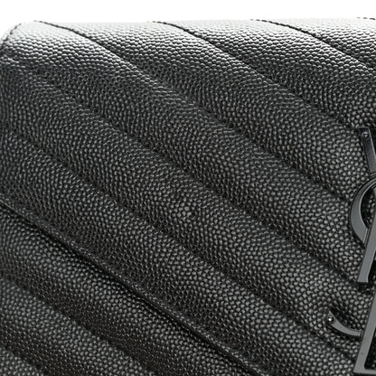 Saint Laurent Grain De Poudre Matelasse Chevron Monogram Monochrome Chain Wallet Black 12 of 13