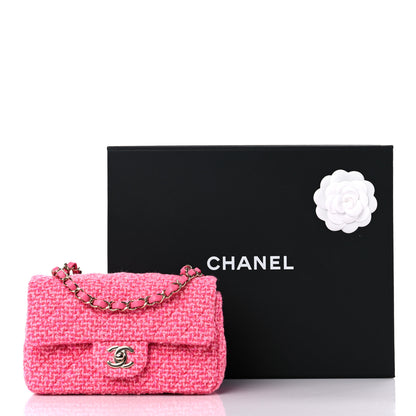 Chanel Wool Tweed Quilted Mini Rectangular Flap Dark Pink Fuchsia 10 of 10