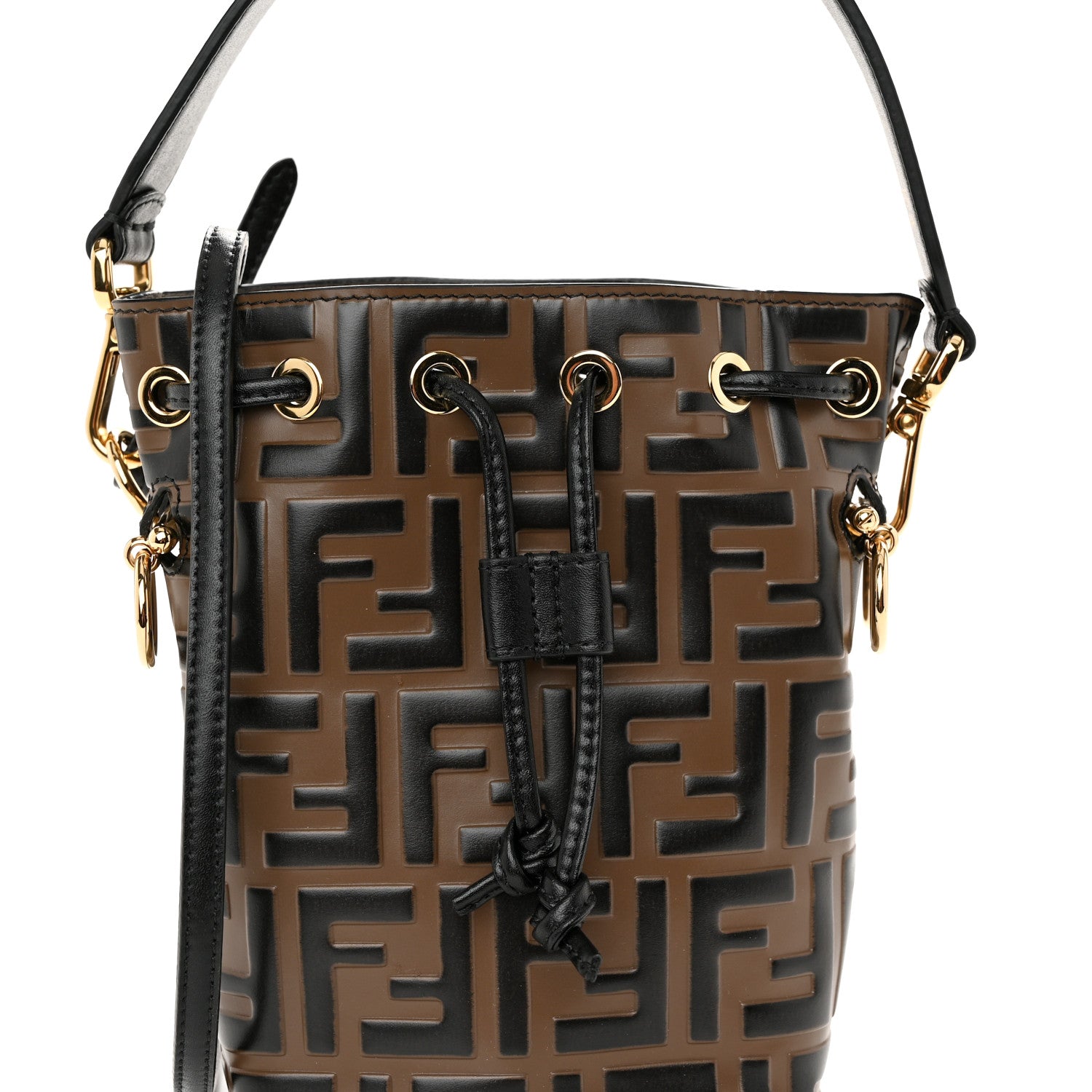 Fendi Vitello Liberty F is Fendi Bi-Color FF 1974 Embossed Mini Mon Tresor Bucket Bag Maya Black 7 of 9