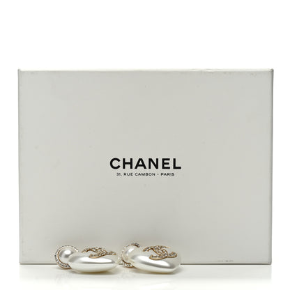 Chanel Pearl Crystal CC Heart Drop Earrings Gold 5 of 5