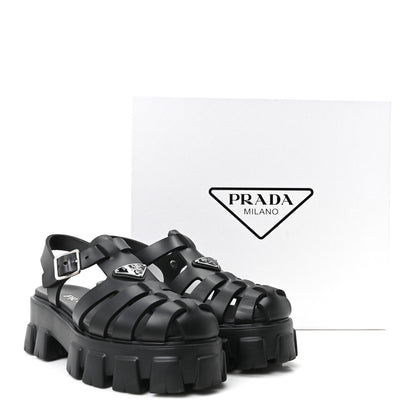 Prada Foam Rubber Triangle Logo Monolith 55mm Cage Sandals 40 Black 10 of 10