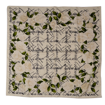 Chanel Silk Camellia Flower Square Scarf Ivory 2 of 5