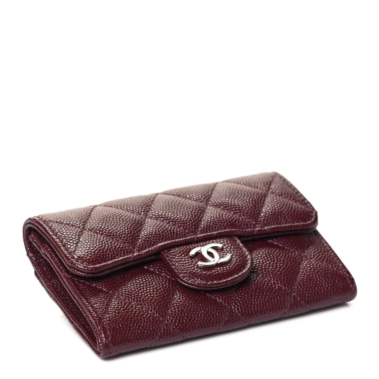 Caviar Quilted Flap Card Holder Wallet Burgundy