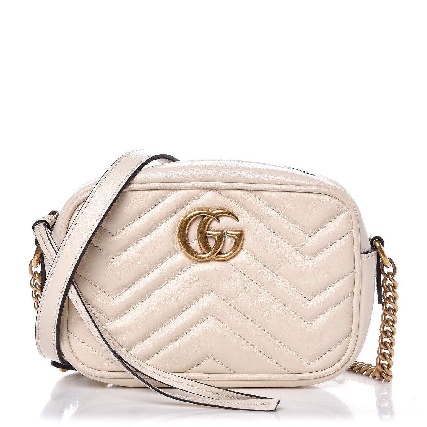 Calfskin Matelasse Mini GG Marmont Chain Shoulder Bag White