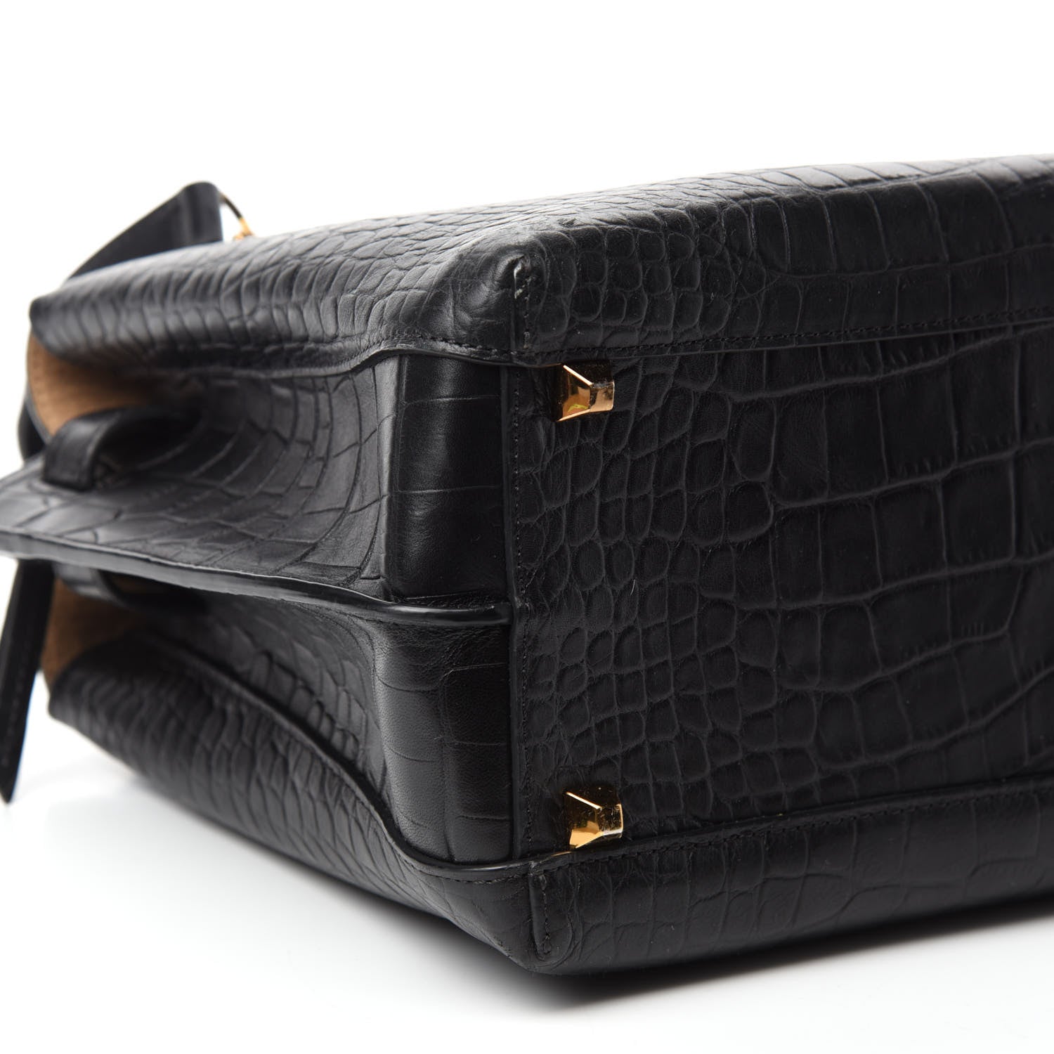 MCM Calfskin Crocodile Embossed Medium Milla Tote Black 6 of 8