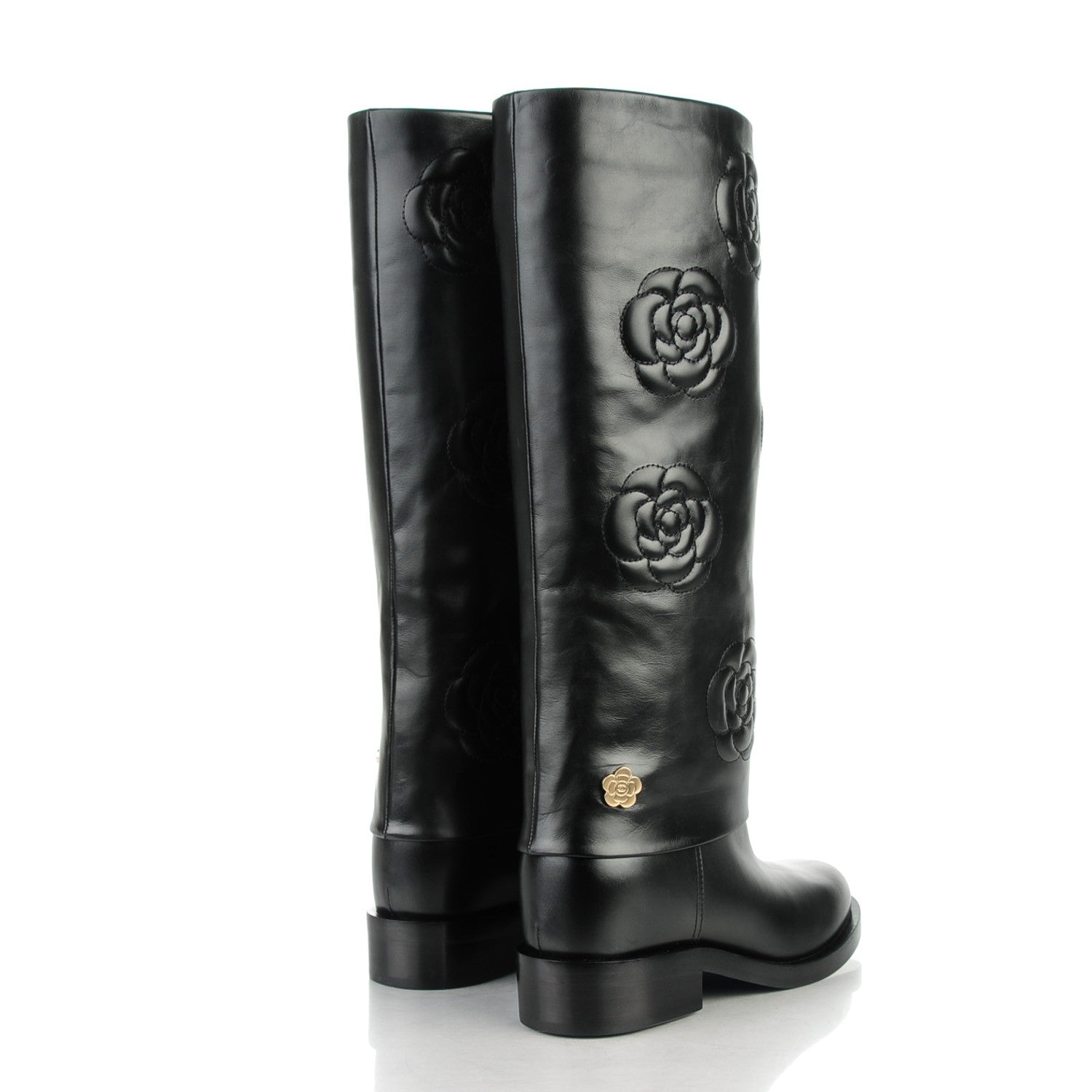 Chanel Calfskin Camellia High Boots 36 Black 4 of 8