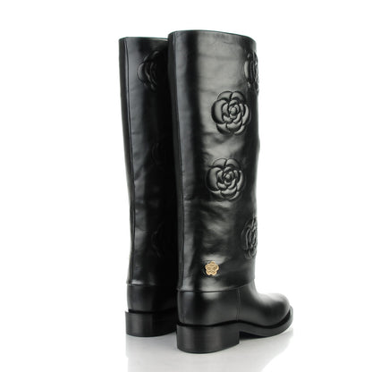 Chanel Calfskin Camellia High Boots 36 Black 4 of 8
