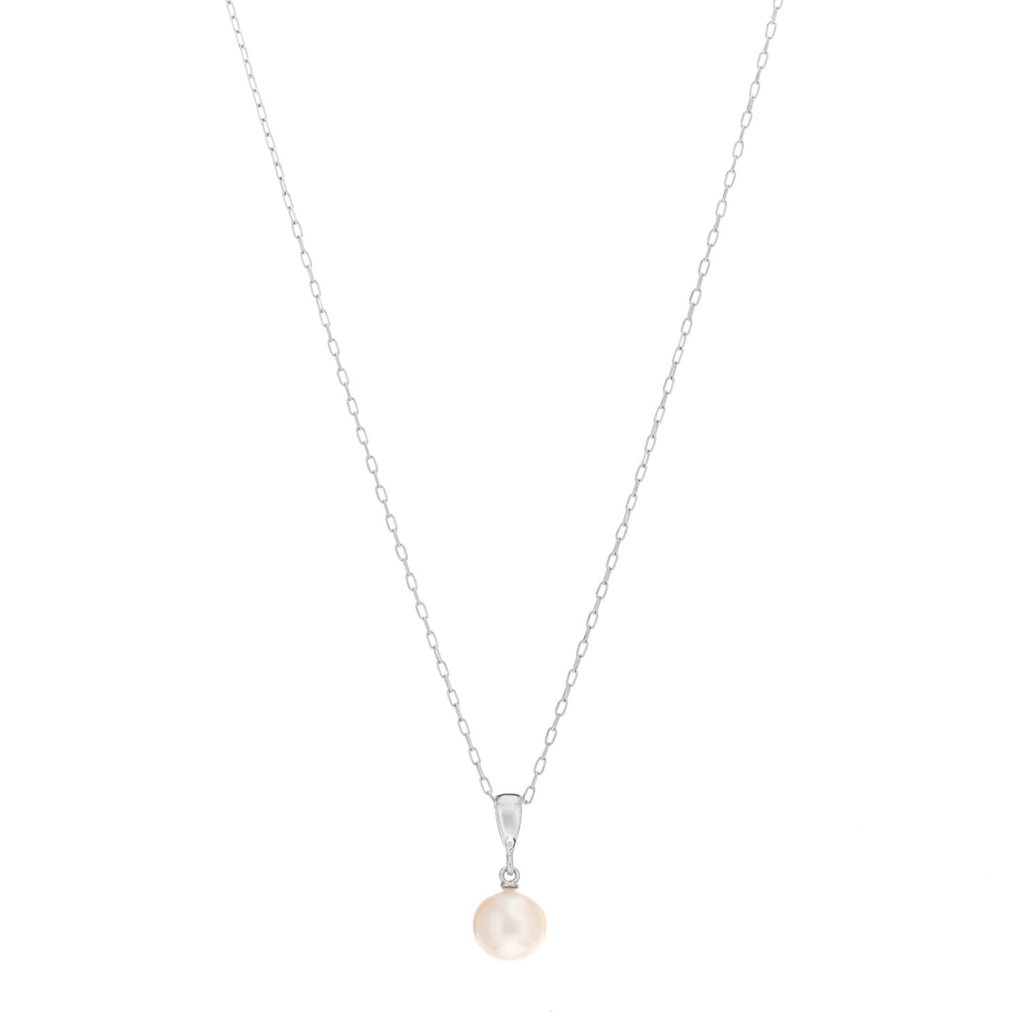 18K White Gold Akoya Pearl 7.5mm Pendant Necklace