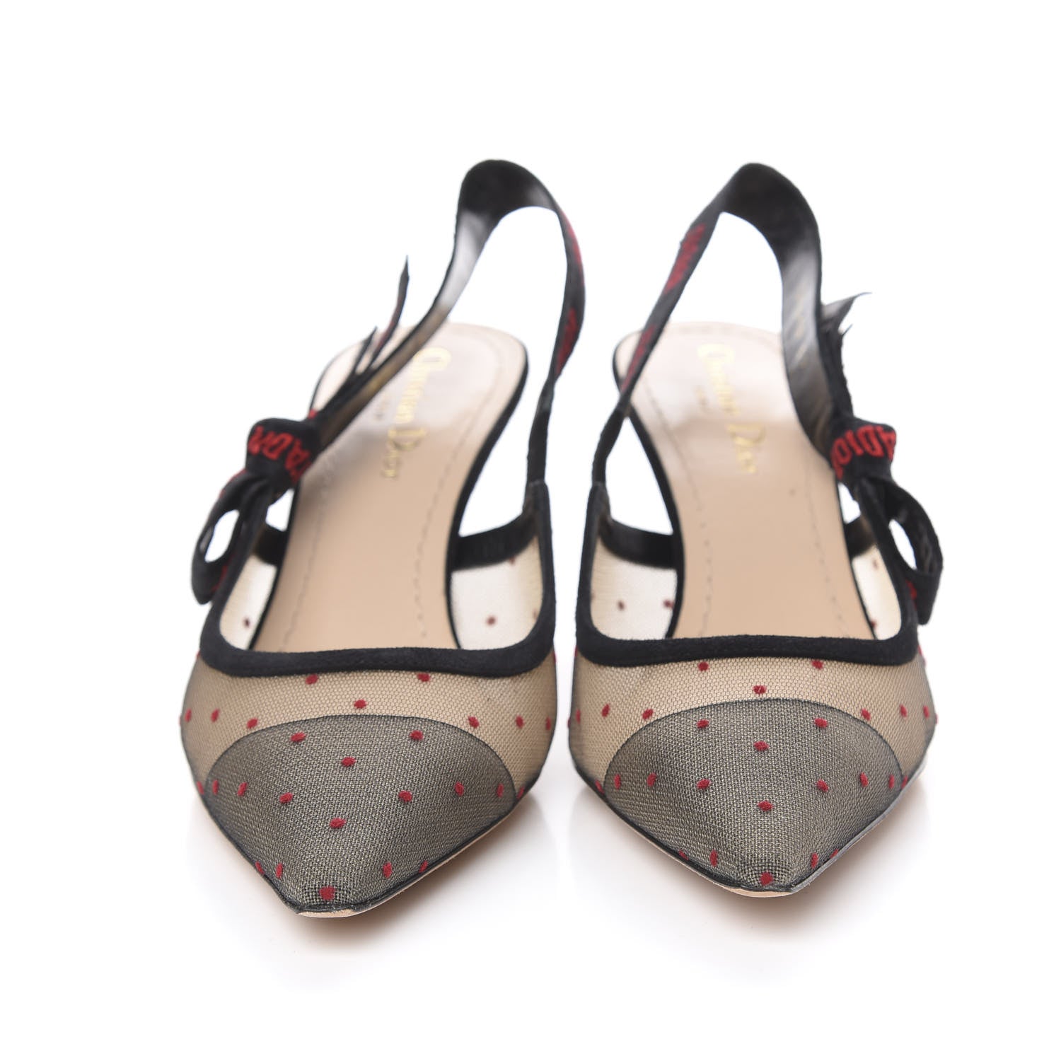 Christian Dior Mesh Plumetis Suede Ribbon J'Adior Slingback 65mm Pumps 39 Black Rouge 2 of 11