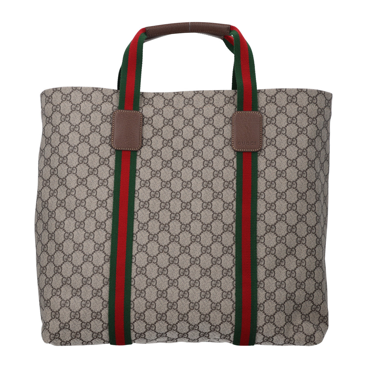 Tender GG Supreme Monogram Textured Dollar Calfskin Web Tote Beige Ebony New Acero