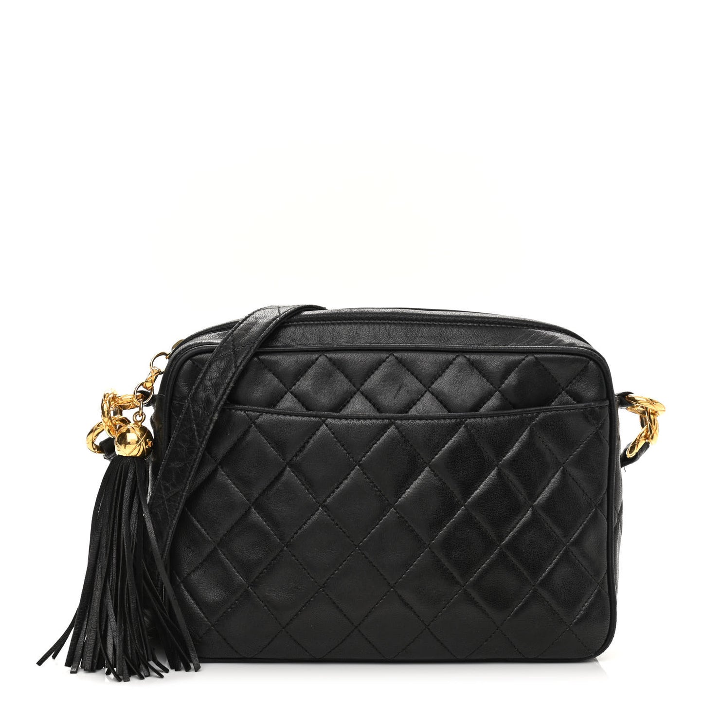 Lambskin Quilted CC Tassel Camera Case Black