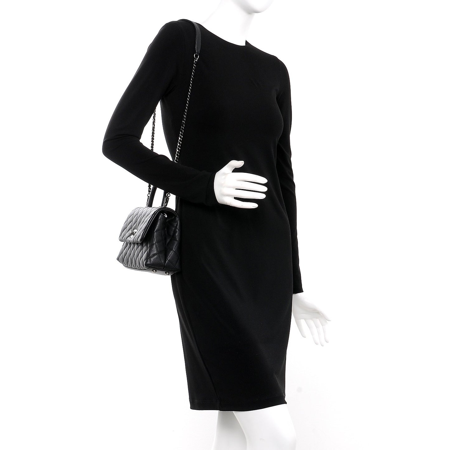 Caviar Lizard Quilted Mini Coco Handle Flap Black