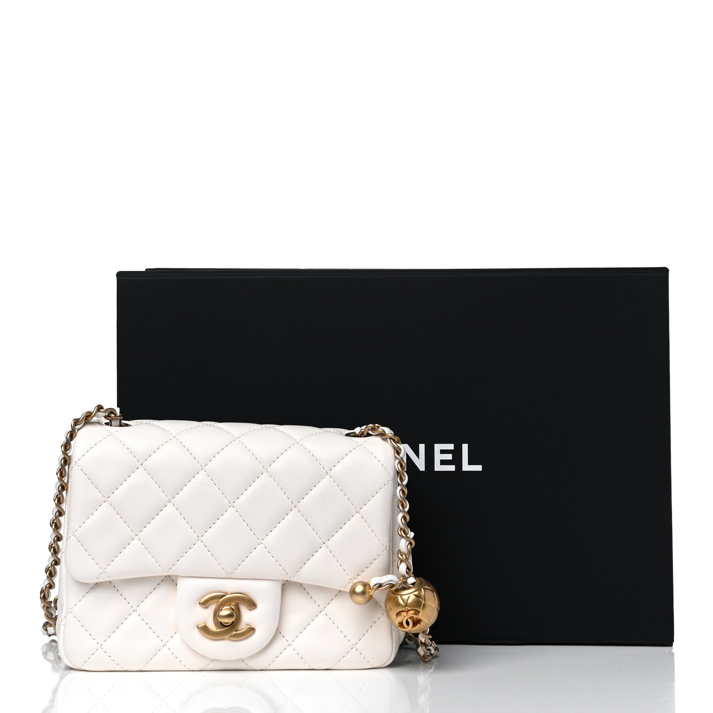 Lambskin Quilted Mini Pearl Crush Flap White