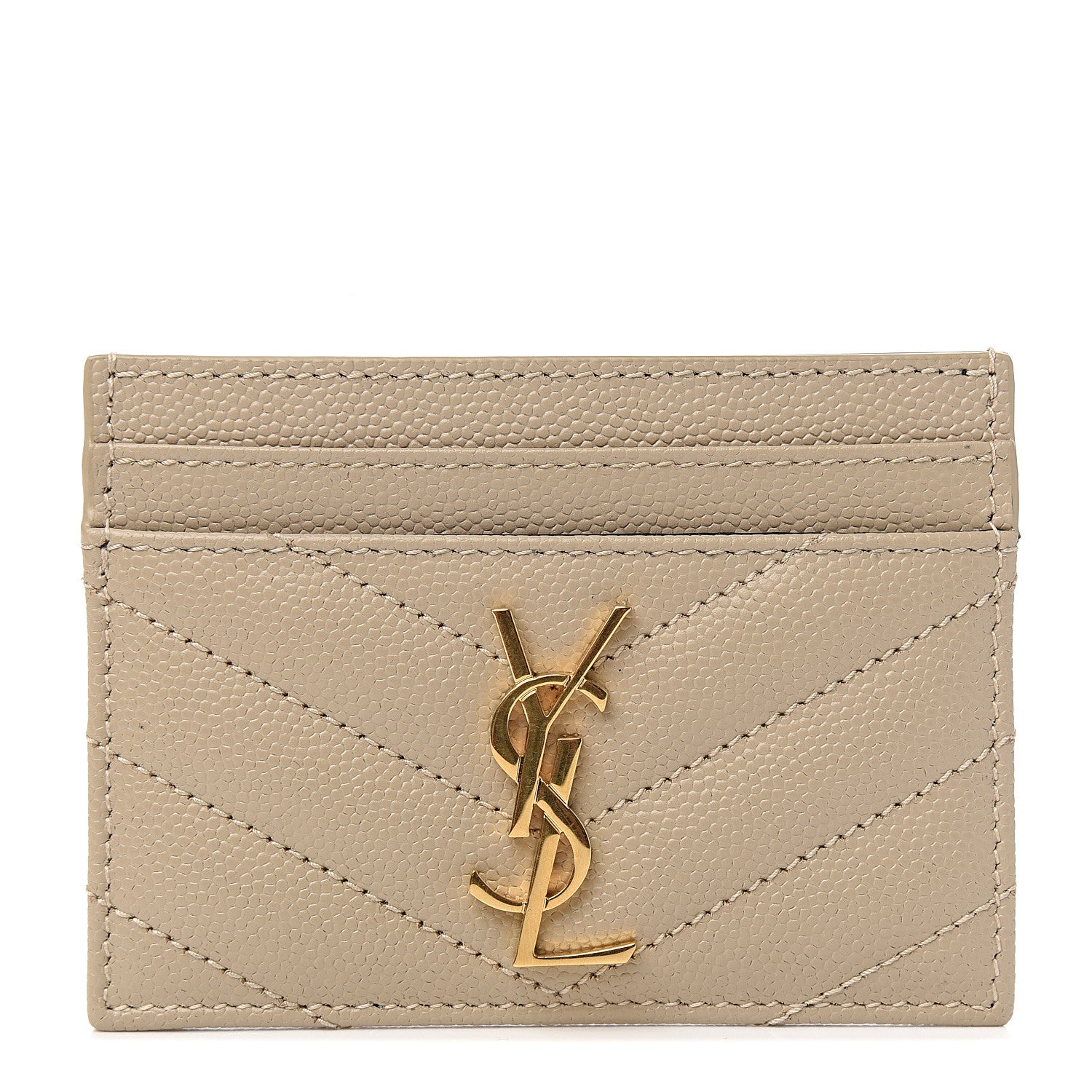 Saint Laurent Grain De Poudre Matelasse Chevron Monogram Credit Card Case Sea Salt 1 of 7