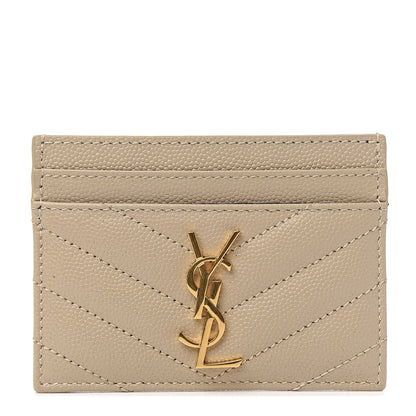 Saint Laurent Grain De Poudre Matelasse Chevron Monogram Credit Card Case Sea Salt 1 of 7