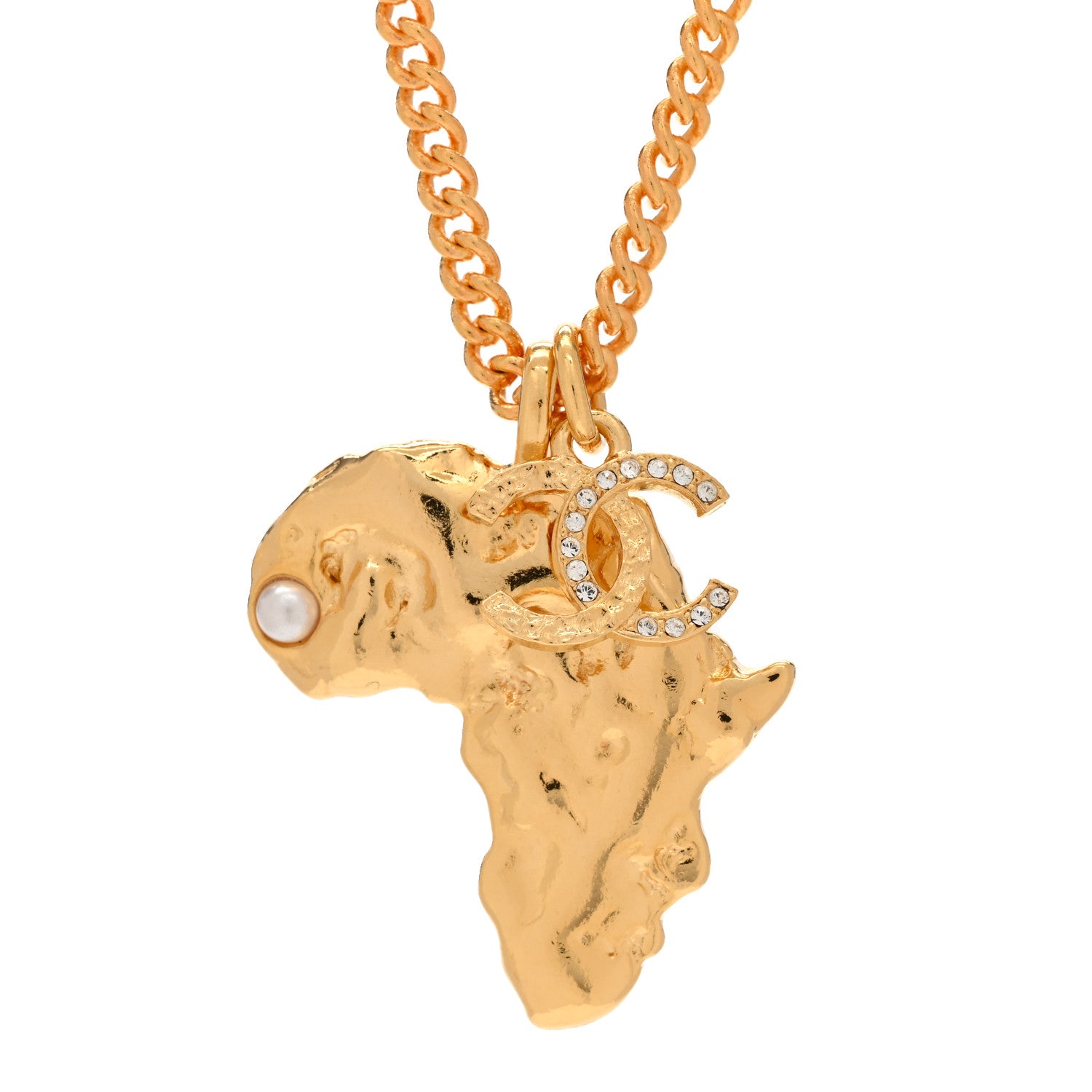 Chanel Metal Pearl Crystal CC Dakar Pendant Necklace Gold White 4 of 5