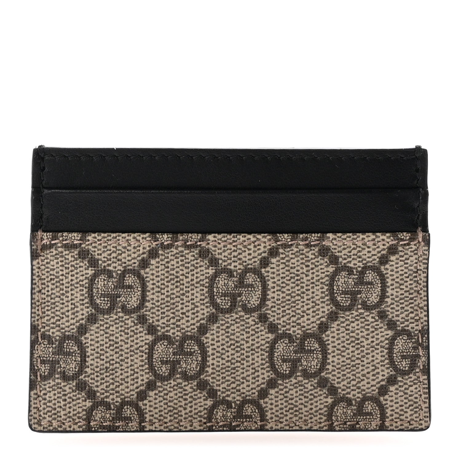 Gucci GG Supreme Monogram Calfskin Card Holder Beige Black 1 of 6