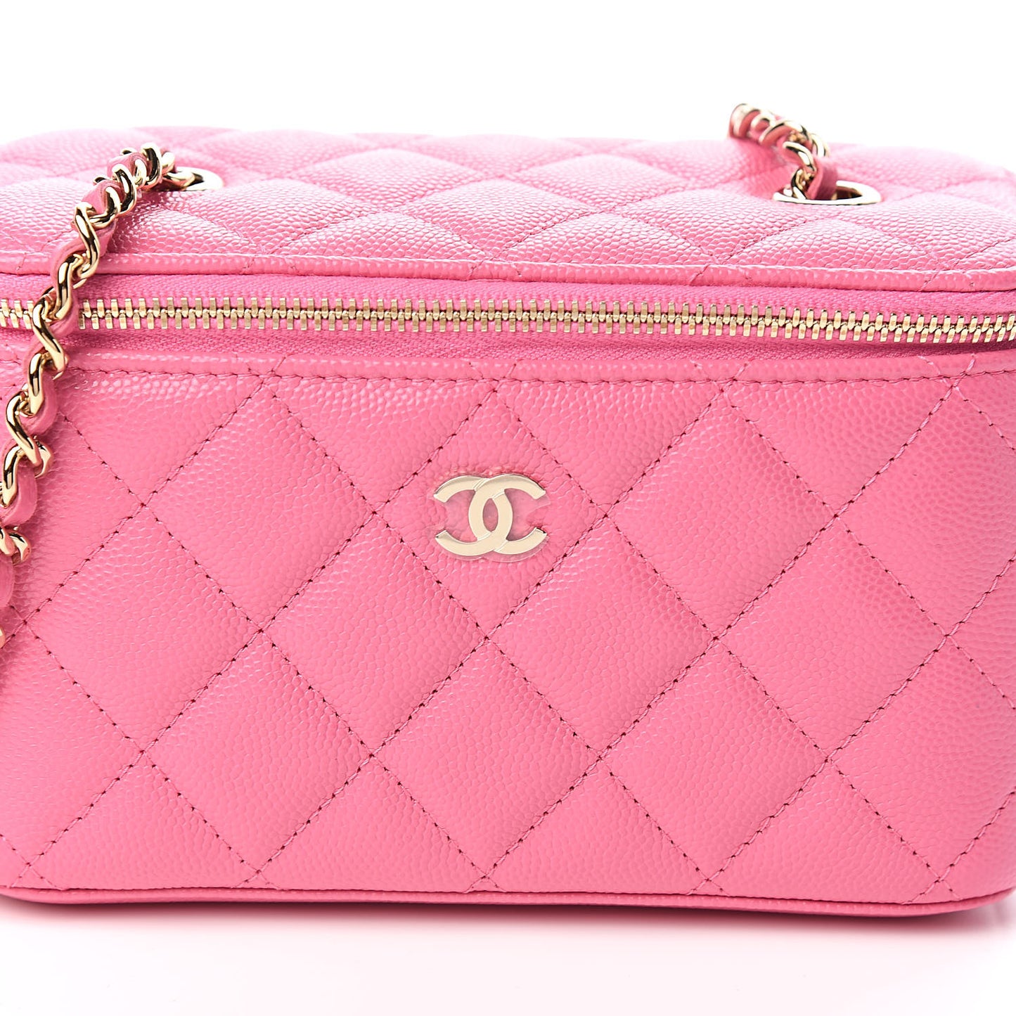 Caviar Quilted Small Vanity Case With Chain Pink