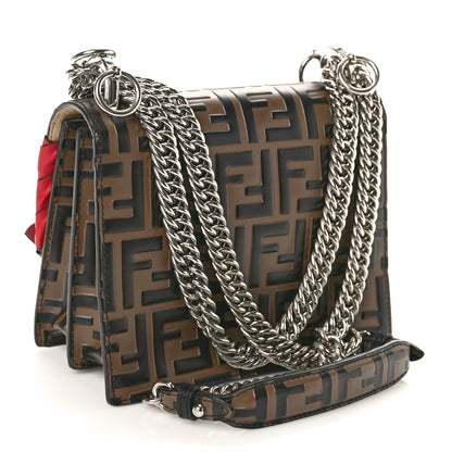 Fendi Vitello Shiny Nappa Bi-Color FF 1974 Lace Up Bow Embossed Small Kan I Shoulder Bag Maya Black Fragola 3 of 10