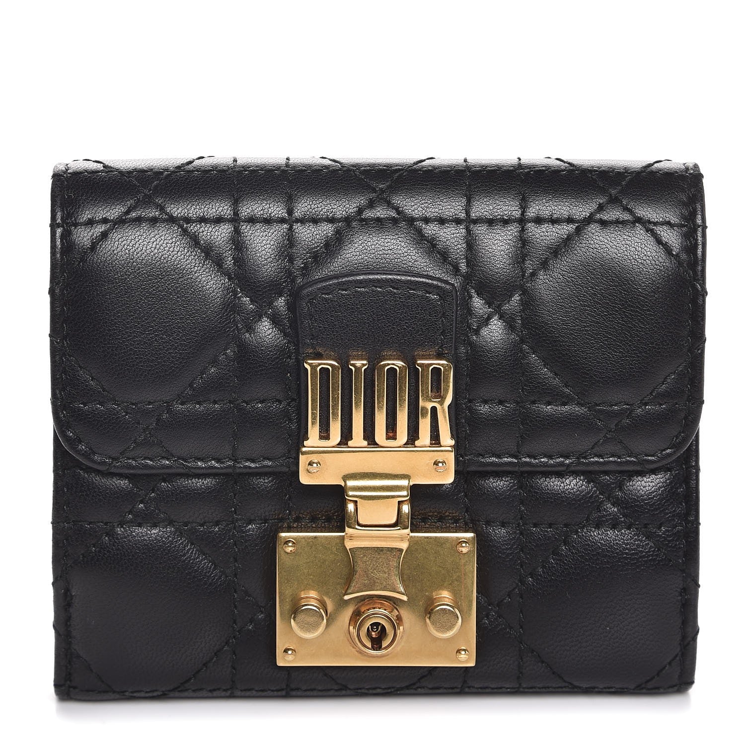 Christian Dior Lambskin Cannage Dioraddict Flap Wallet Black 1 of 8