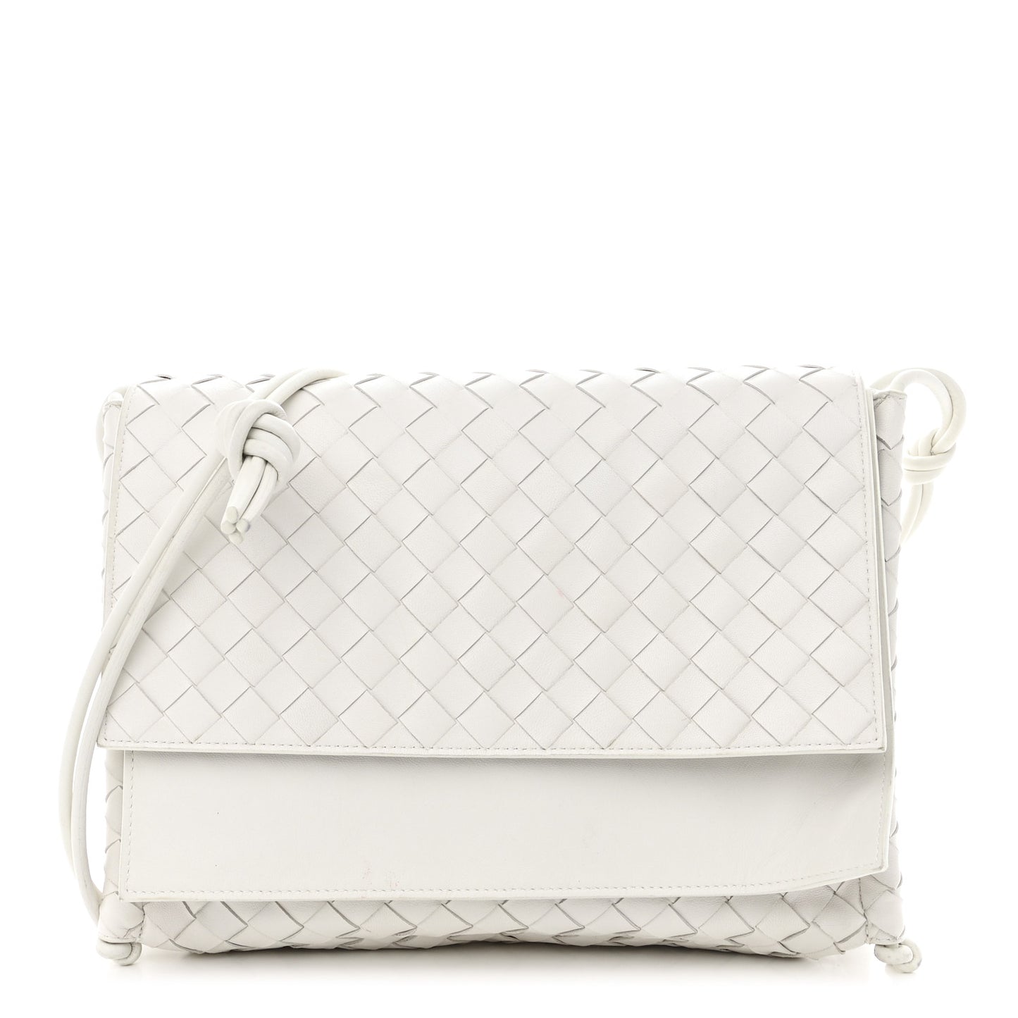 Nappa Intrecciato Medium Knot Flap Crossbody White