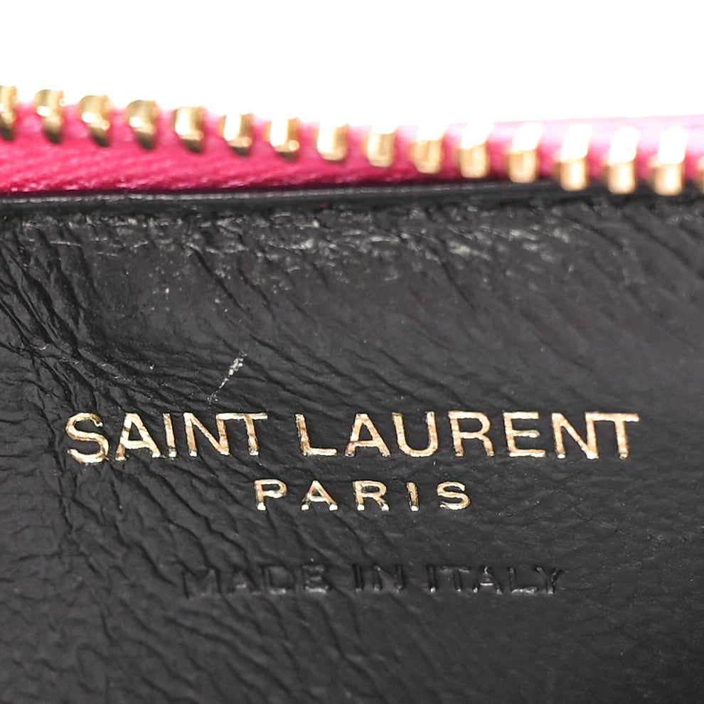 Saint Laurent Grain De Poudre Matelasse Chevron Monogram Fragments Zippered Card Case Fresh Fuxia 6 of 9