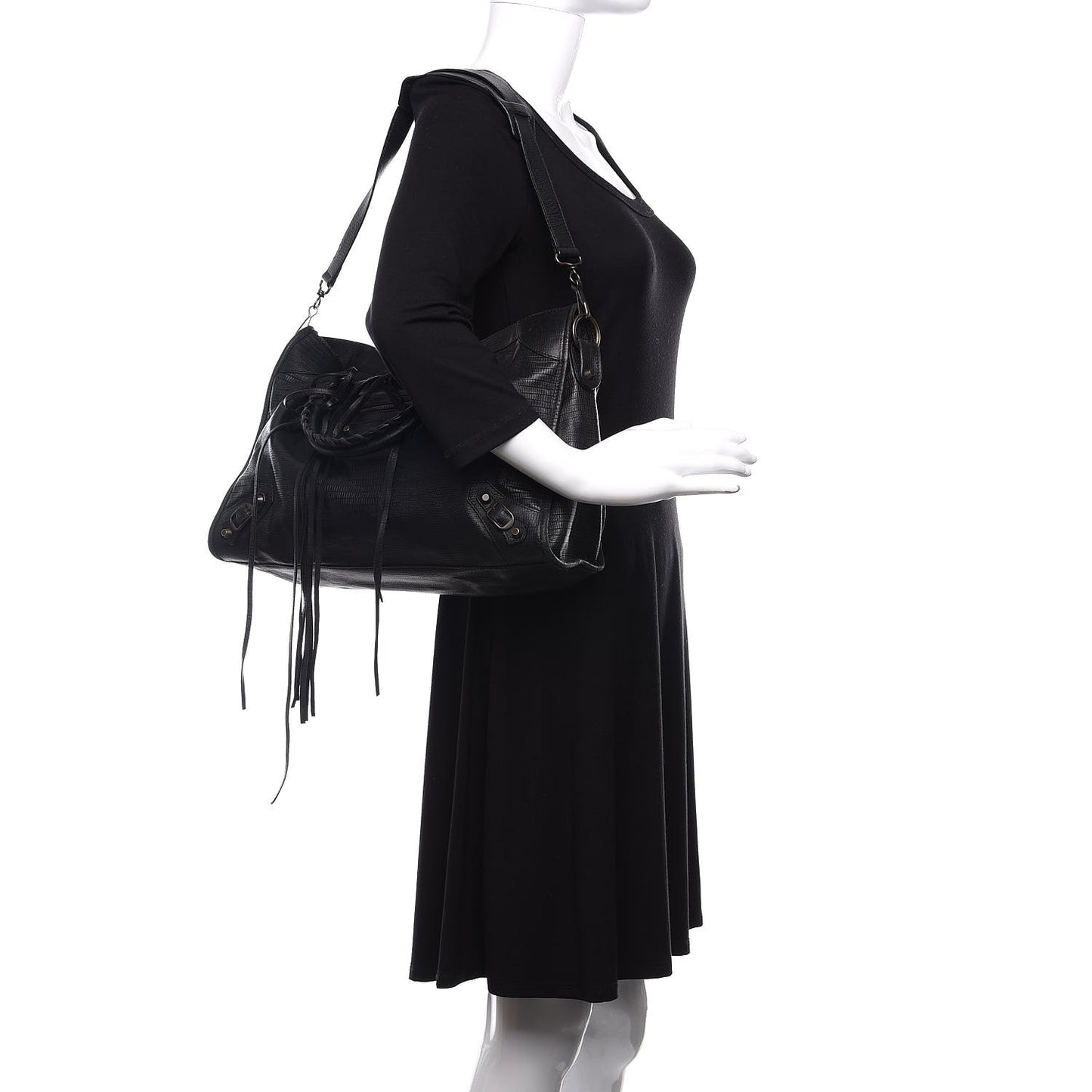 Agneau Lizard Embossed Classic Hardware City Black