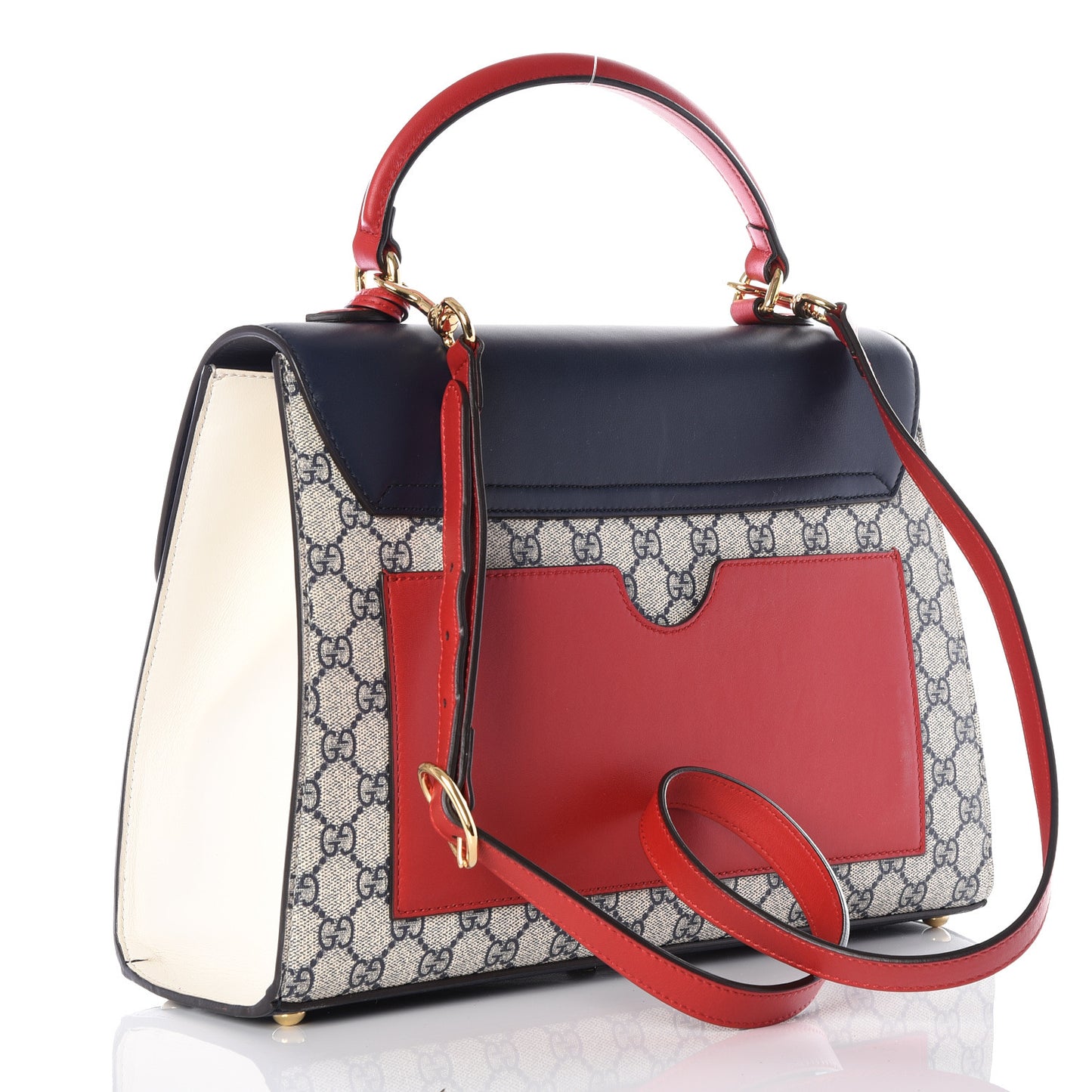 GG Supreme Monogram Calfskin Medium Padlock Top Handle Bag Beige Blue Mystic White Hibiscus Red
