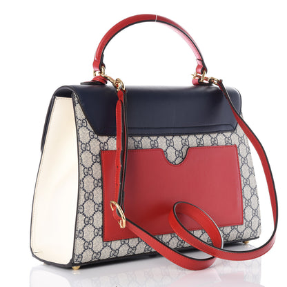Gucci GG Supreme Monogram Calfskin Medium Padlock Top Handle Bag Beige Blue Mystic White Hibiscus Red 2 of 19