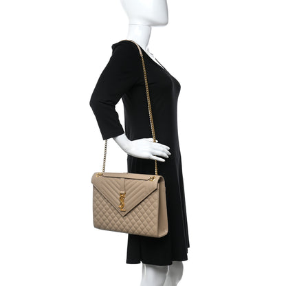 Saint Laurent Grain De Poudre Mixed Matelasse Large Triquilt Monogram Satchel Dark Beige 1 of 10