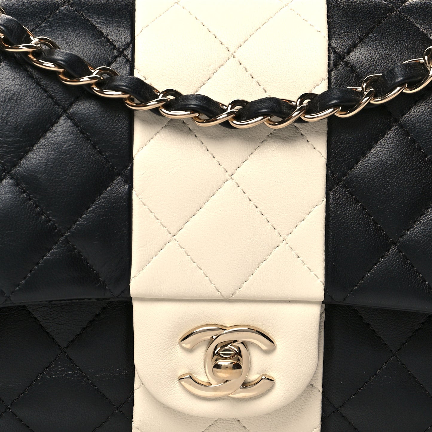 Lambskin Quilted Medium Double Flap Black White