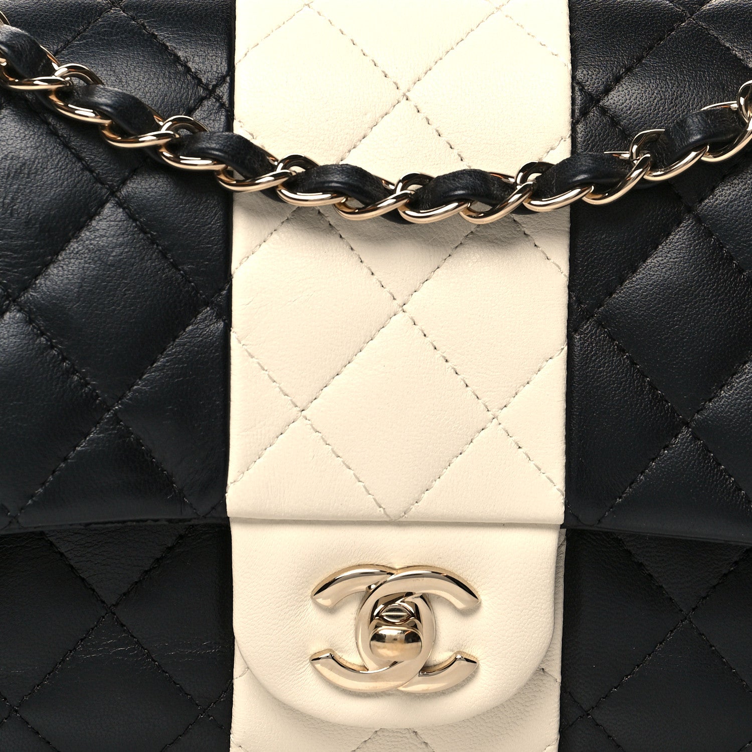 Chanel Lambskin Quilted Medium Double Flap Black White 8 of 10