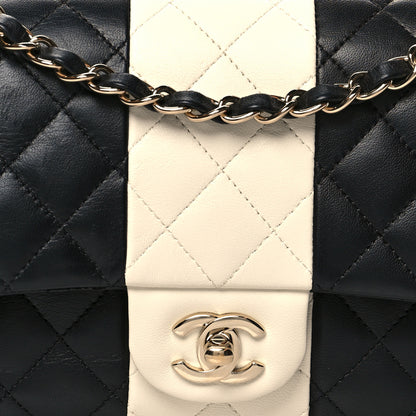 Chanel Lambskin Quilted Medium Double Flap Black White 8 of 10