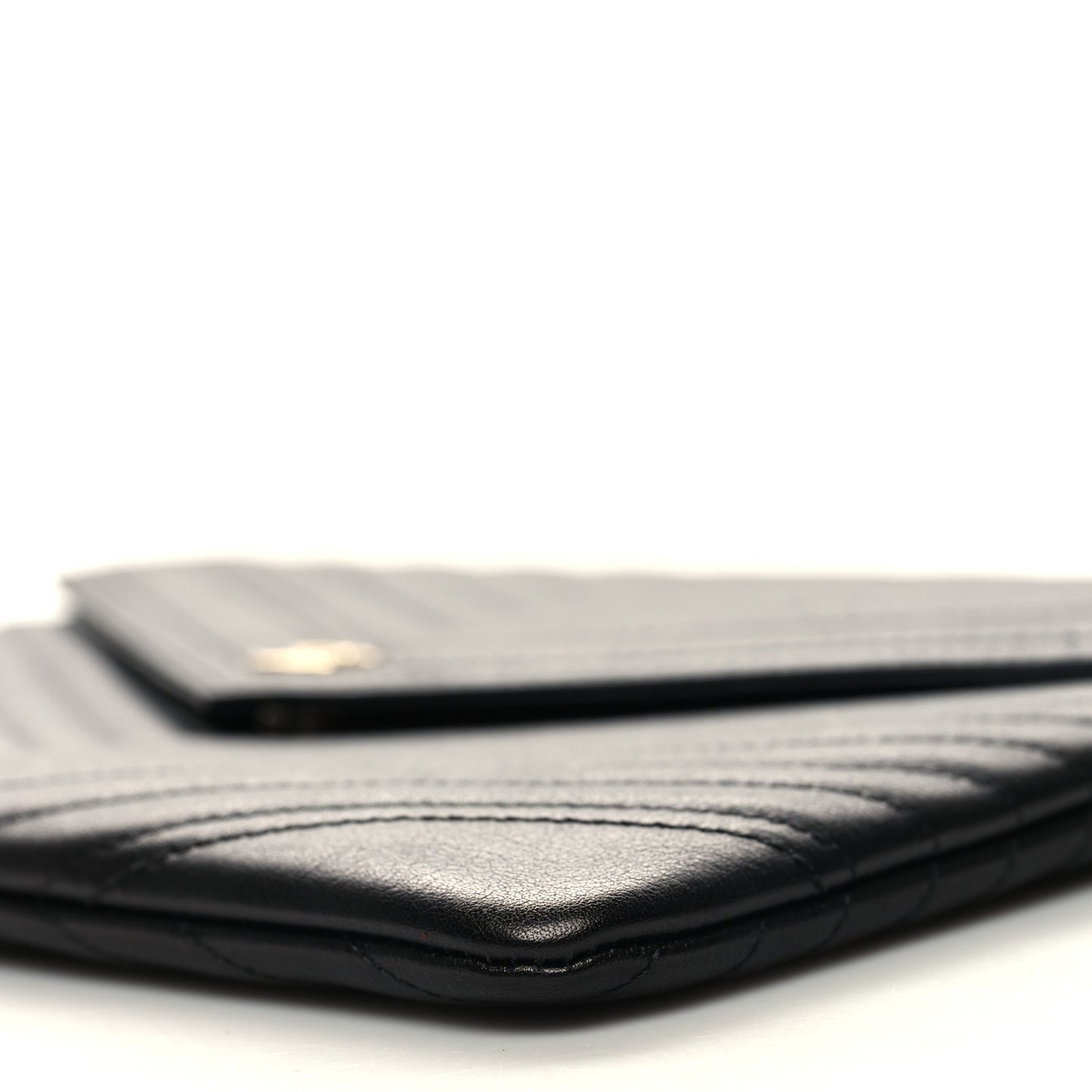 Calfskin Chevron Quilted Small Envelope Clutch Black