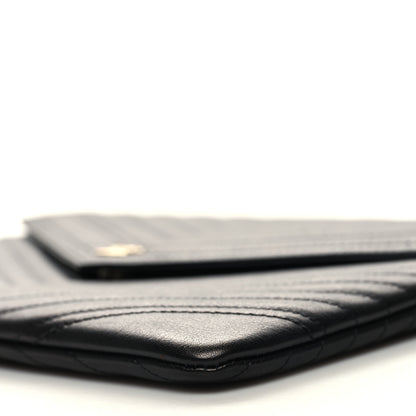 Chanel Calfskin Chevron Quilted Small Envelope Clutch Black 10 of 11