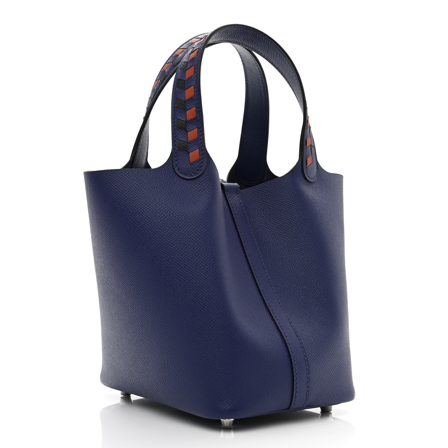 Hermes Epsom Tressage De Cuir Picotin Lock 18 PM Bleu Encre Brique Black 3 of 10